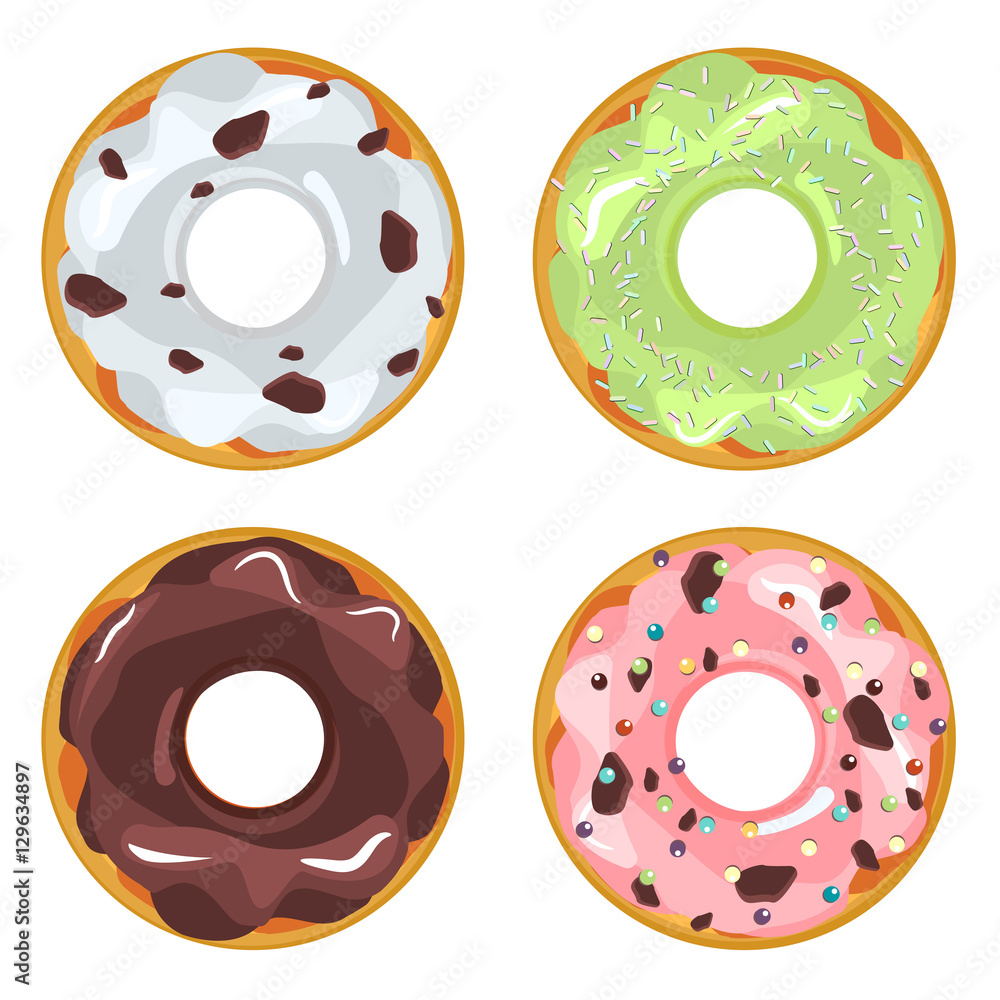 Fototapeta premium Collection of glazed colored donuts vector.