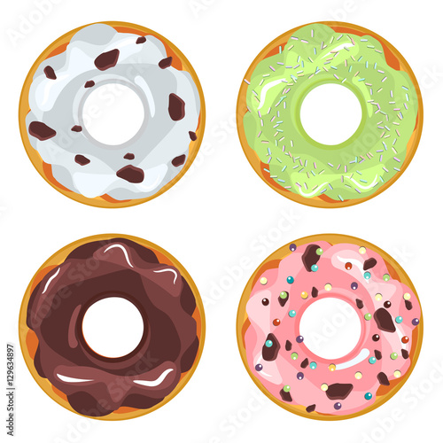 Collection of glazed colored donuts vector.