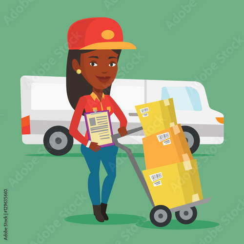 Delivery courier with cardboard boxes.