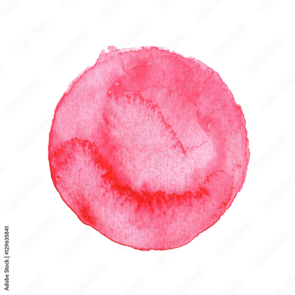 Red circle painted with watercolors isolated on a white background. Watercolor. Red circle painted with watercolors isolated on a white background. Watercolor.