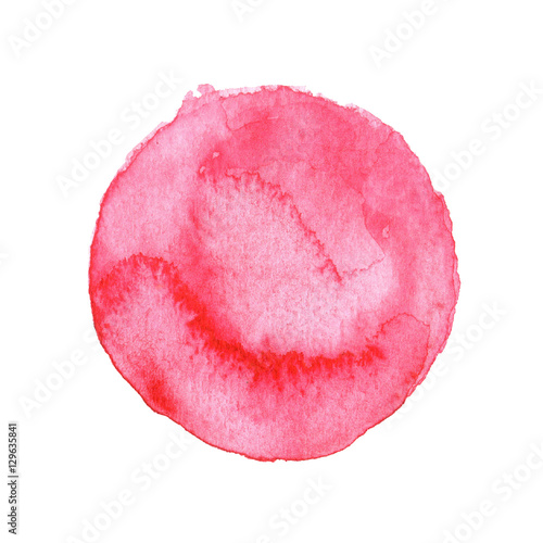 Red circle painted with watercolors isolated on a white background. Watercolor.