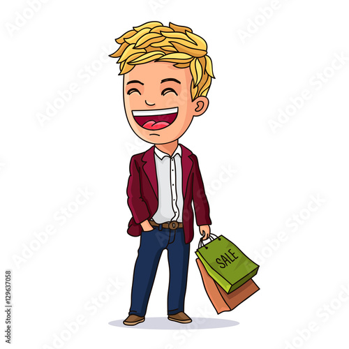 Fashionable kid with shopping bags