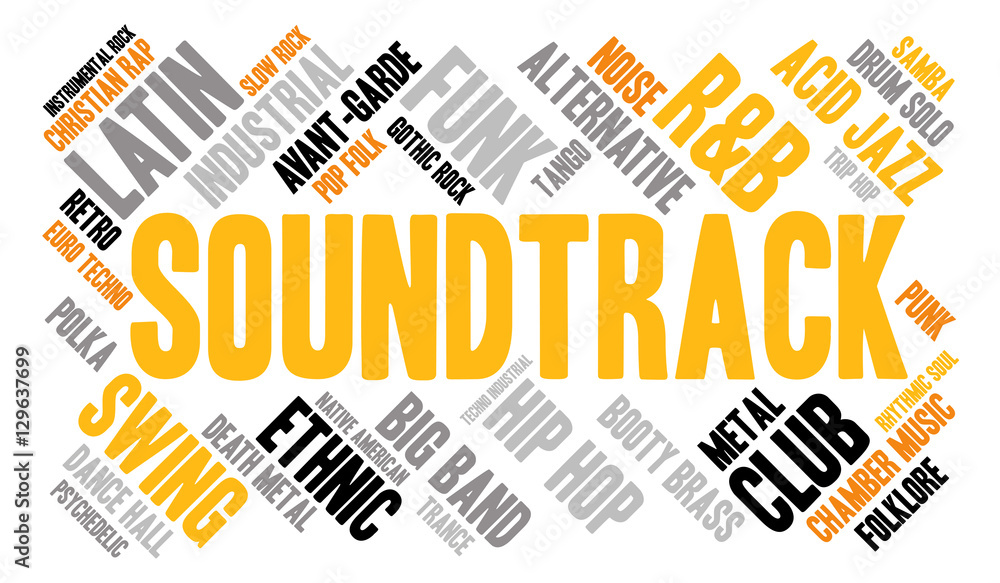 Soundtrack. Word cloud, type font, white background. Musical styles. Stock  Vector | Adobe Stock