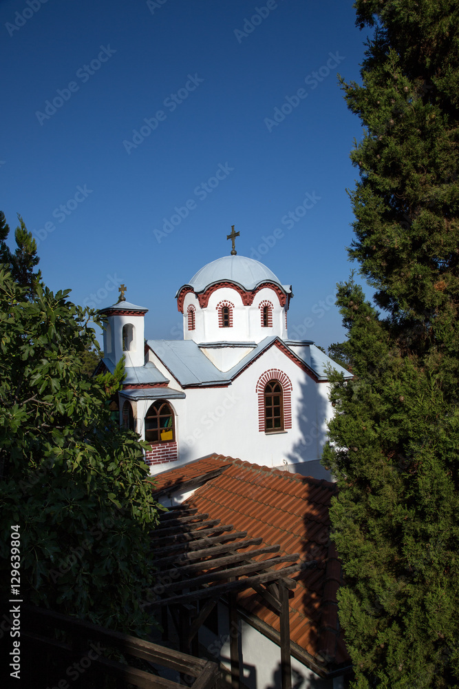 Orthodox Church Among Forest Trees On Mount Athos, Greece
