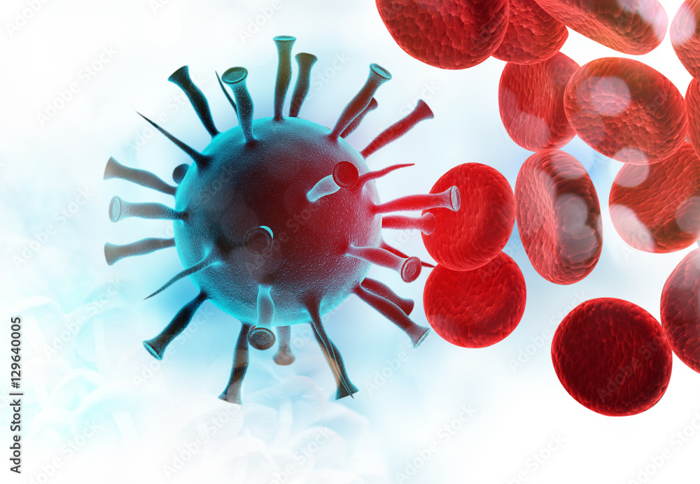 3d red blood cells with virus . 3d red blood cells with virus .