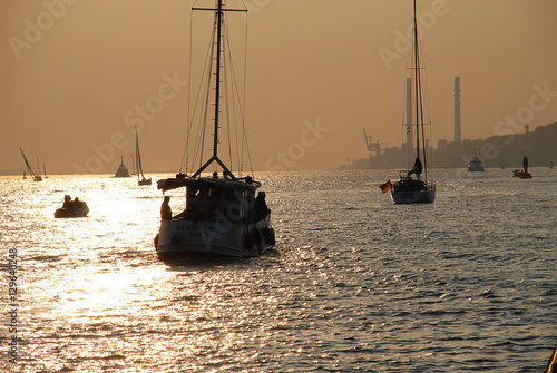 Sunset at the Elbe nearby Blankenese, Hamburg, Germany