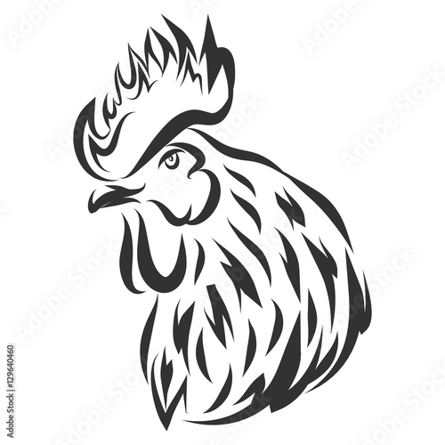 Vector illustration with black rooster head isolated on white.