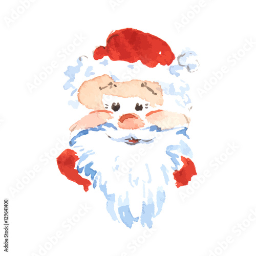 Santa Claus sticker icon in the watercolor technique. Vector illustration