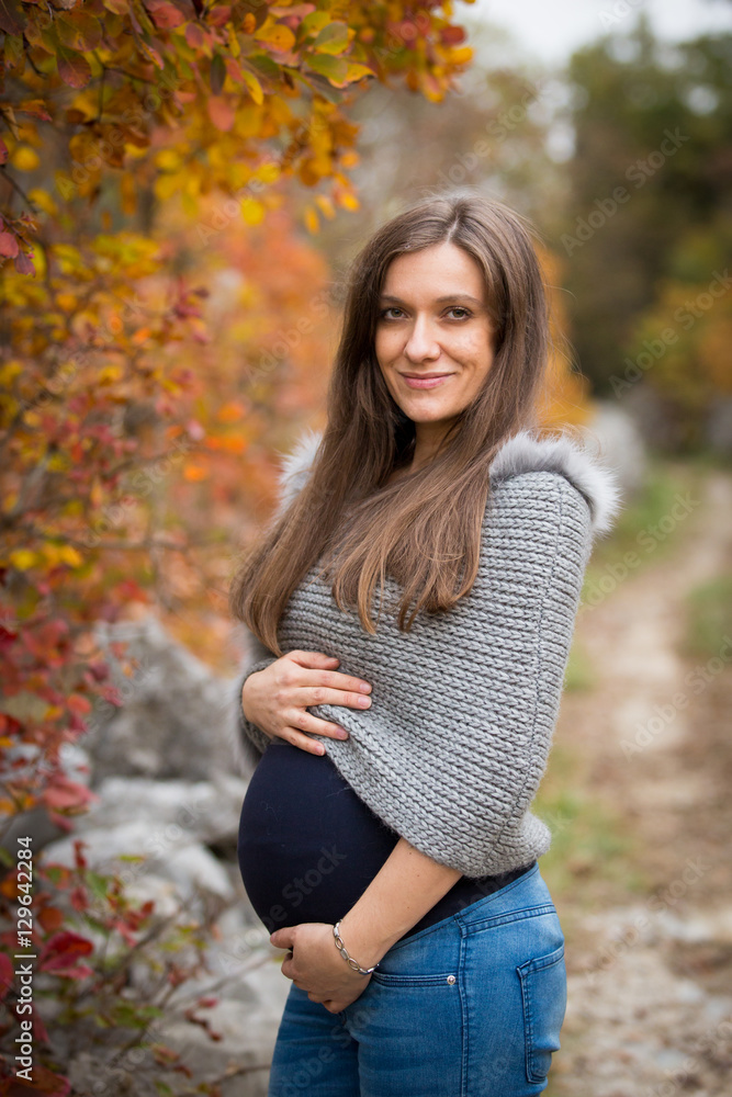 Beautiful pregnant caucasian woman in autumn Beautiful pregnant caucasian woman in autumn