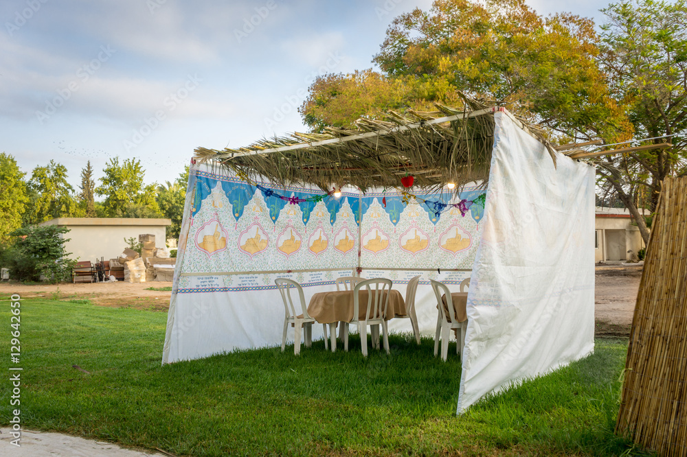 Sukkah symbolic temporary hut for celebration of Jewish Holiday
