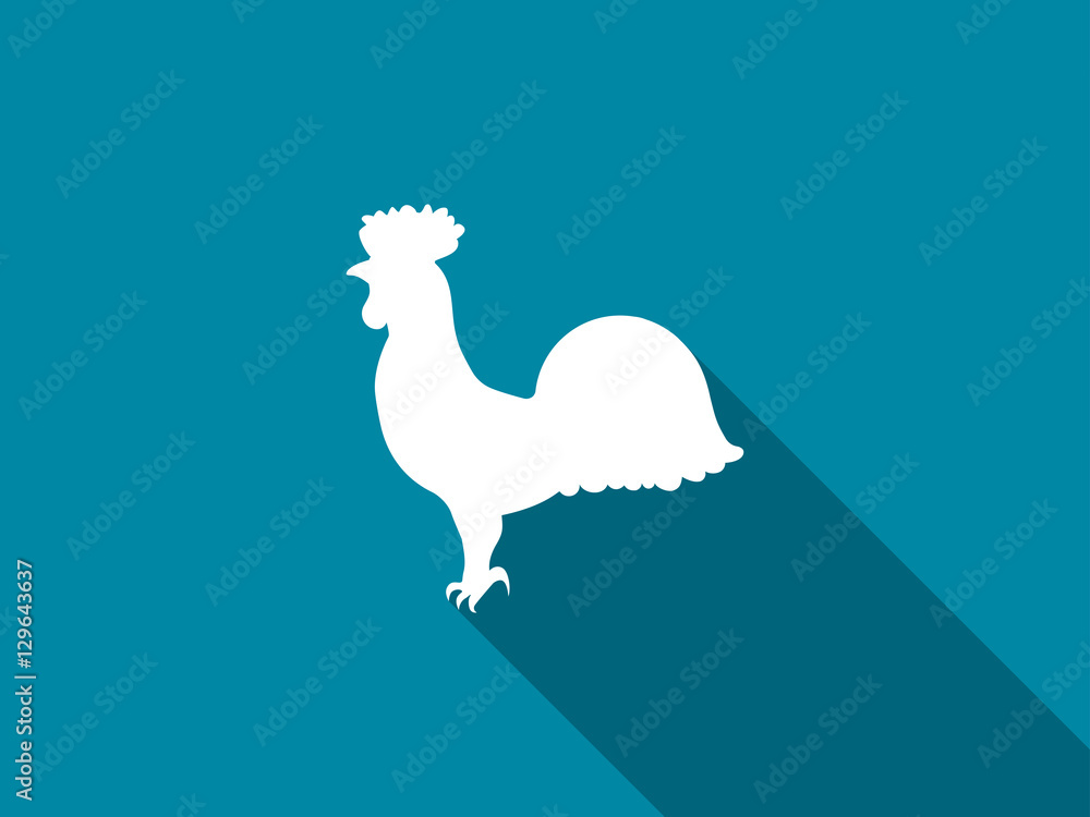 Fototapeta premium Rooster icon with a long shadow. Vector illustration.