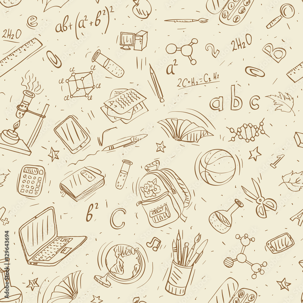 back to school seamless pattern. hand drawn vector illustration