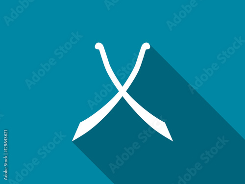 Crossed swords with long shadow. Scimitar icon. Vector illustration.