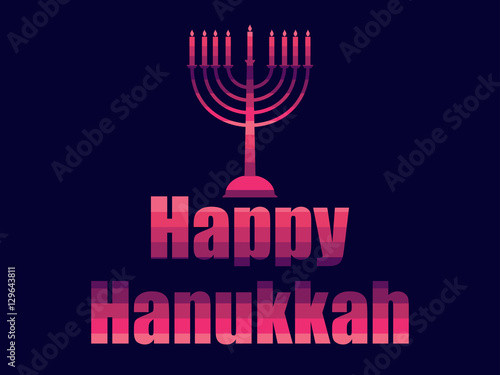 Happy hanukkah in 80's retro style. Text in the futuristic style, neon. Vector illustration.