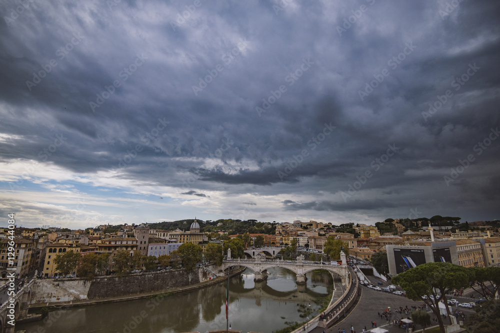 Obraz premium Rome, Italy - October 6, 2016: Aerial view of Rome with dramatic sky.