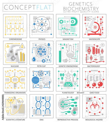 Infographics mini concept Genetics and biochemistry icons for web. Premium quality design web graphics icons elements. Genetics and biochemistry concepts.