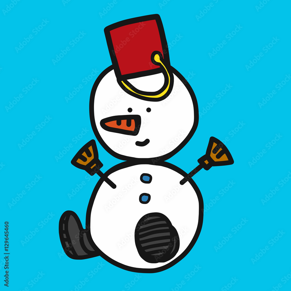 Cute snowman cartoon illustration on blue background Cute snowman cartoon illustration on blue background