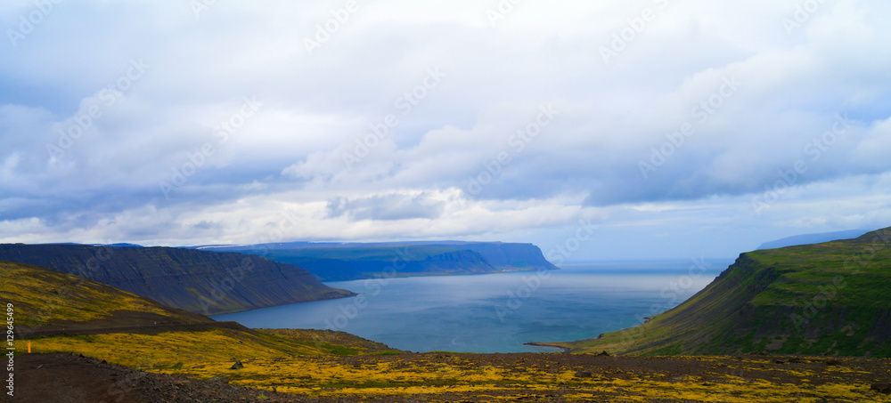 Panorama view of Arnarfjordur, Western fjords, Iceland
