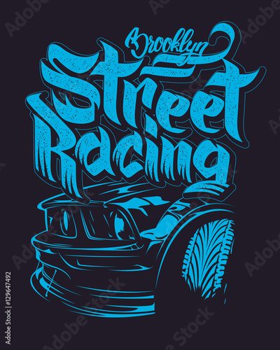 Racing car typography, t-shirt graphics, lettering