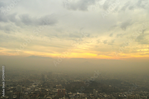 Thick smog over Santiago de Chile at sunset.