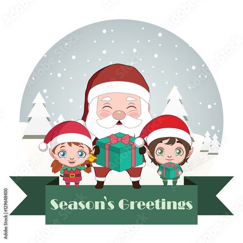 Greeting of Santa and elves
