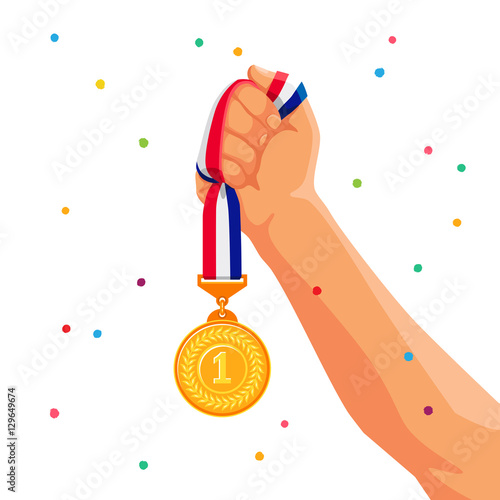 Gold medal in hand. Vector