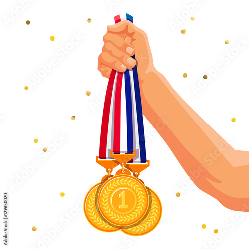 Three gold medals in his hand