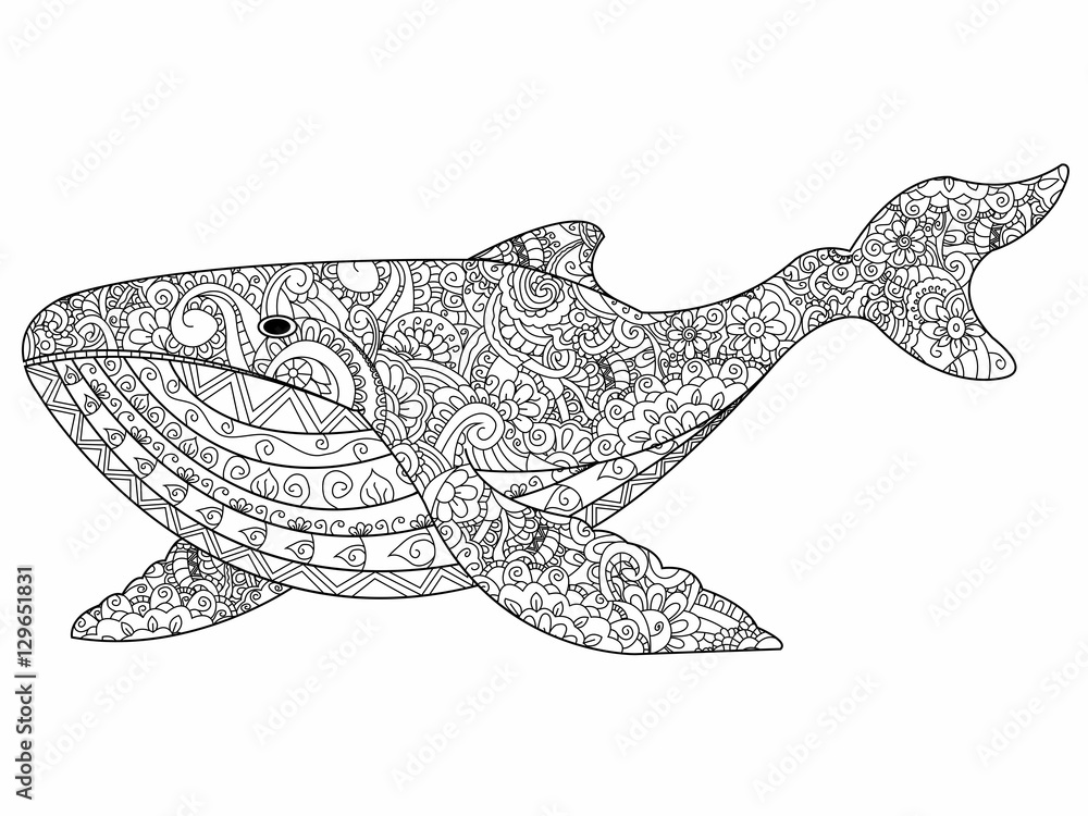 Fototapeta premium Whale coloring vector for adults