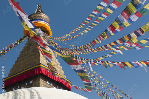Bouddha (Boudhanath) (Bodnath) in Kathmandu is covered in colourful prayer flags, Kathmandu, Nepal photo