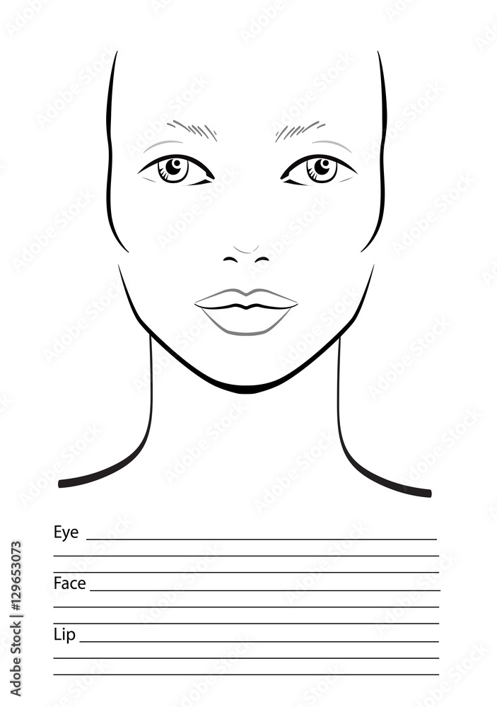 Face chart Makeup Artist Blank. Template. Vector illustration. Stock ...