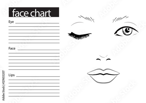 Face chart Makeup Artist Blank. Template. Vector illustration. photo