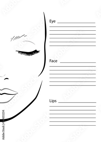 Face chart Makeup Artist Blank. Template. Vector illustration.