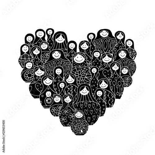 Collection of russian nesting dolls, Matryoshka heart shape
