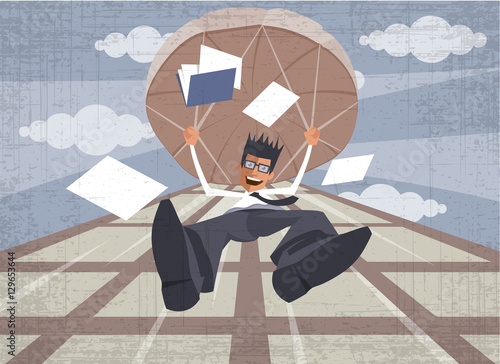 Businessman jump from the office building with parachute