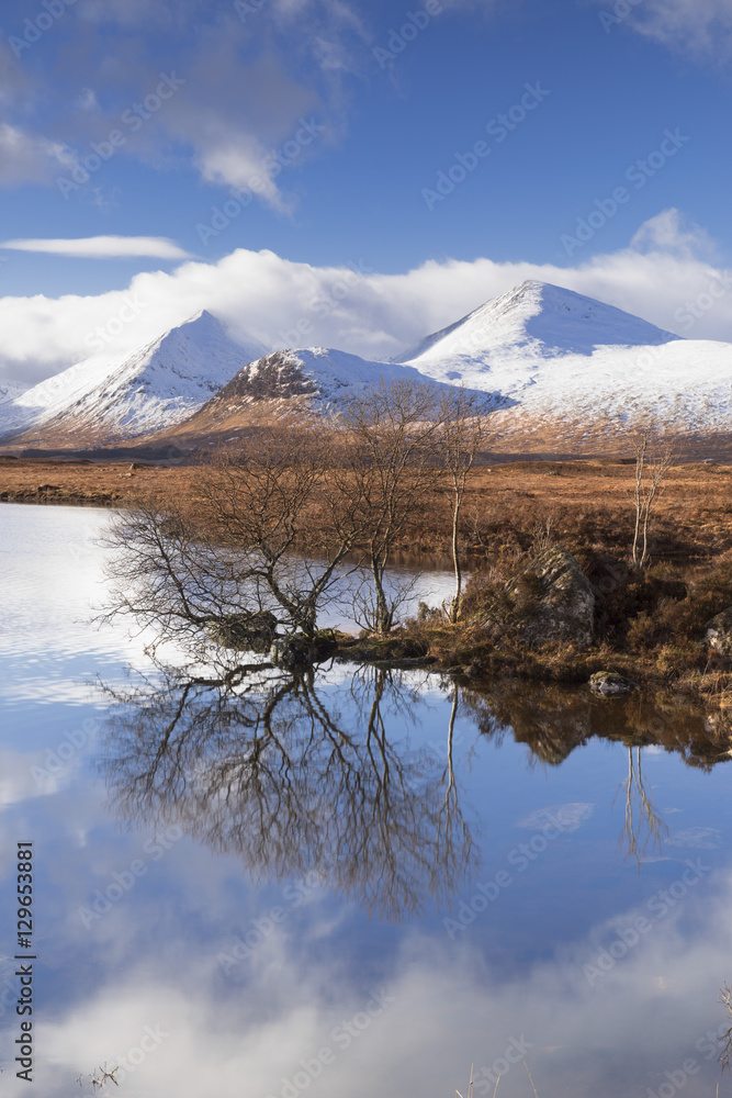 Lochan na Stainge and Black Mount under snow in mid-winter, Argyll and Bute, Scotland Lochan na Stainge and Black Mount under snow in mid-winter, Argyll and Bute, Scotland