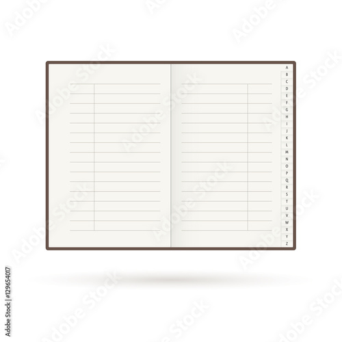 Address book with alphabet. Organiser. Contact notebook