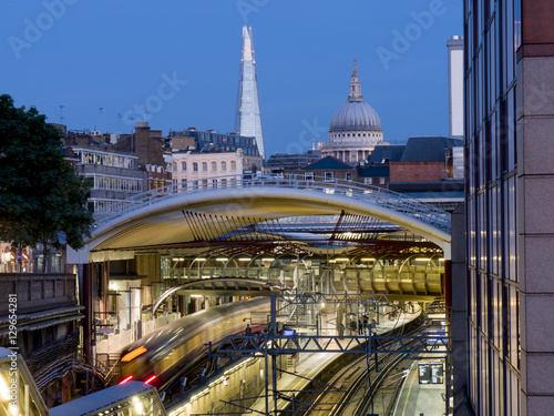 Farringdon Station dusk with The Shard and St. Pauls, London photo