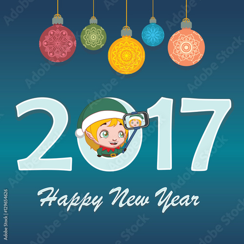 Happy New Year greeting with elf
