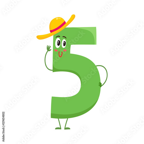 Cute and funny colorful 5 number characters, cartoon vector illustration isolated on white background. five smiling characters, birthday greetings, anniversary