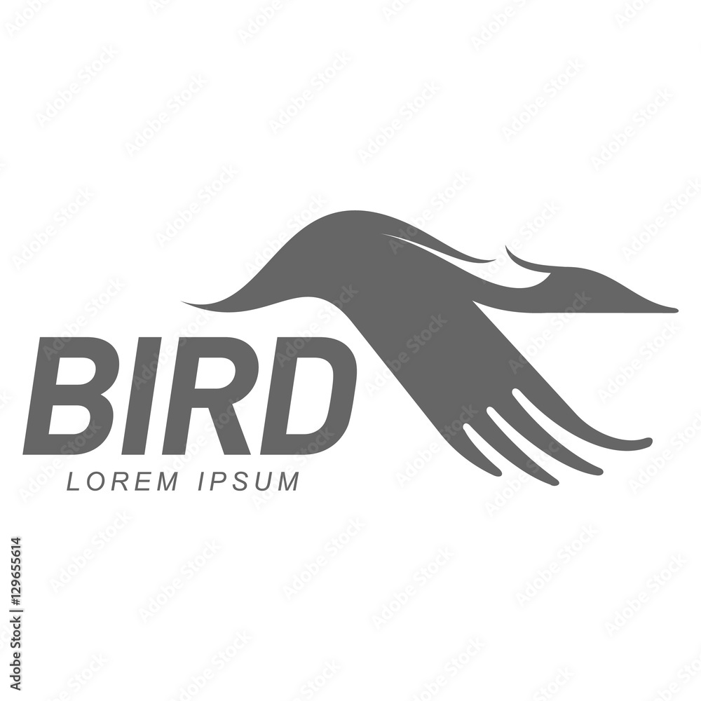 Stylized heron, crane, stork silhouette logo template, vector