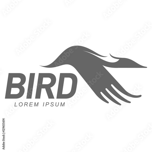 Stylized heron, crane, stork silhouette logo template, vector illustration isolated on white background. Abstract black and white flying heron, crane, stork logo design