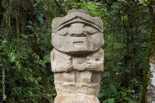 An ancient pre-Columbian stone carving at San Agustin, in the south of Colombia photo