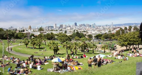 Dolores Park San Francisco. People Enjoying the Great Views on a Sunny Day at this Scenic Mission District Park. photo
