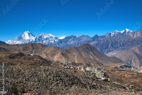 View on the Ranipauwa village near Muktinath in lower Mustang, Nepal
