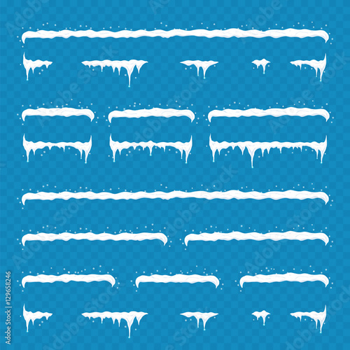 Isolated snow caps set on menu bar and buttons. New year decorat