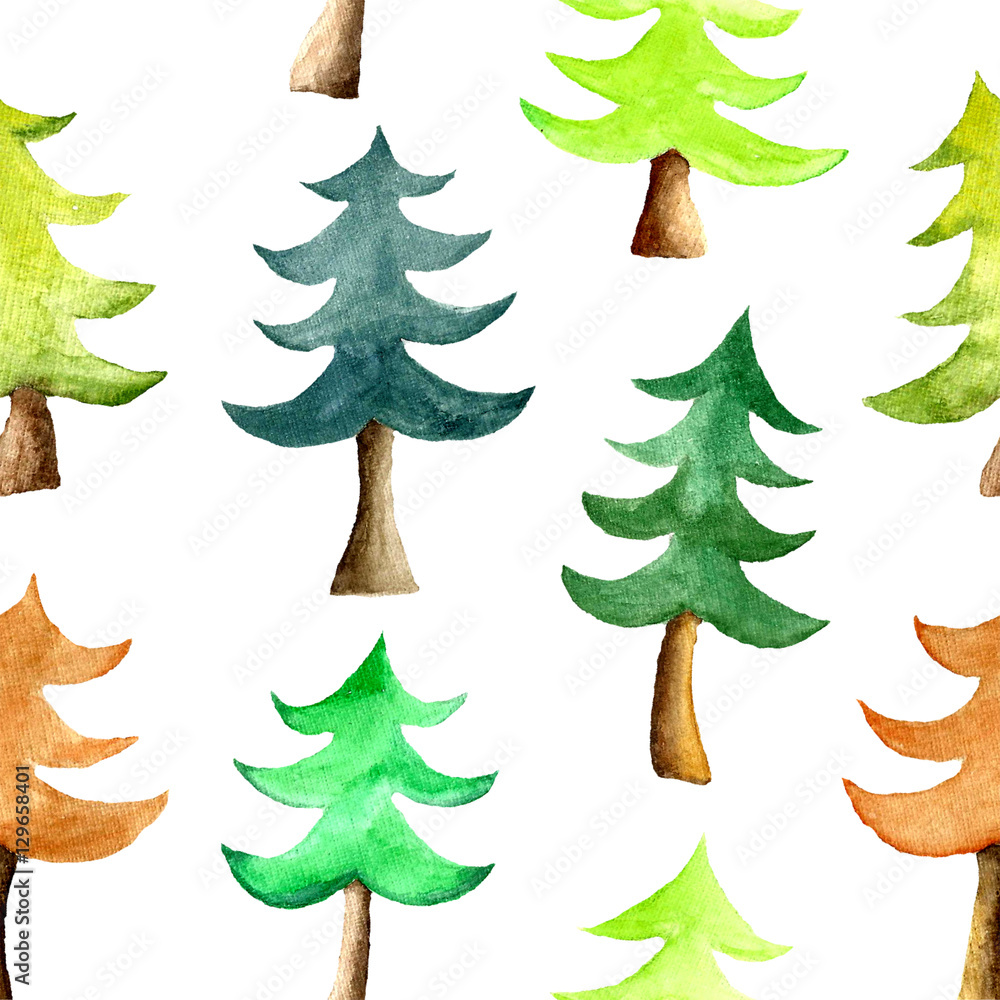 Fototapeta premium Watercolor Christmas tree seamless pattern.