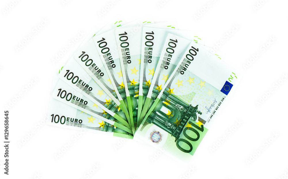 one hundred euro bills isolated on white background. banknotes c one hundred euro bills isolated on white background. banknotes c