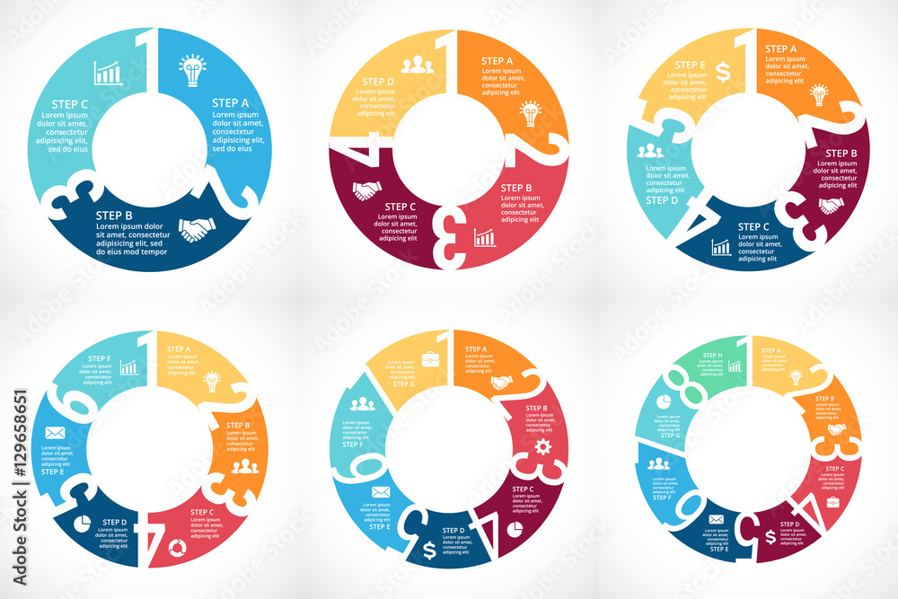 Vector circle arrows numbers 1, 2, 3, 4, 5, 6, 7, 8 infographic