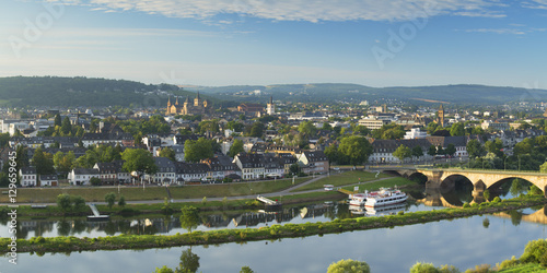 View of River Moselle and Trier, Rhineland-Palatinate, Germany