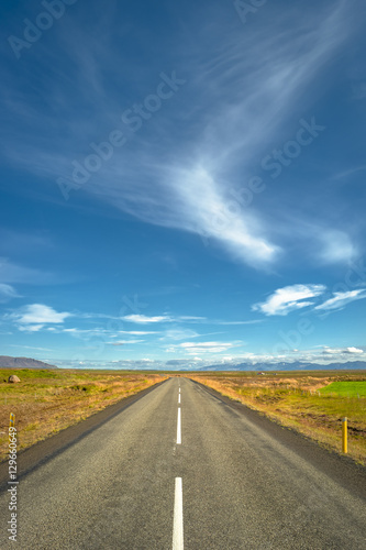 Isolated road and Icelandic landscape at Iceland  summer